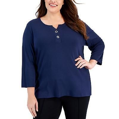 Karen Scott Plus Size Toggle-Neck Top, - Intrepid Blue 2X