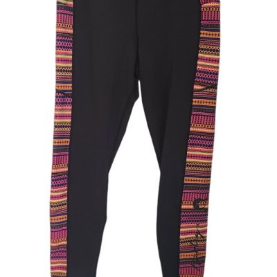 Hurley Women’s Active Workout Leggings Black Multicolor Side Stripe Large EUC