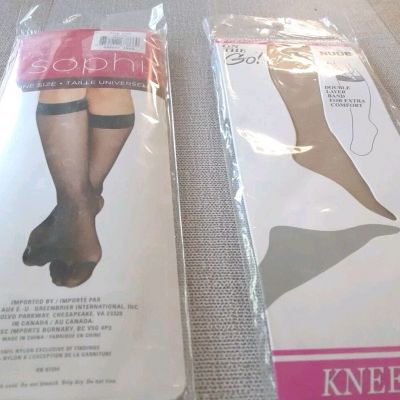 3 New Pairs Sheer Beige Or Nude Knee Highs Stockings Pantyhose One Size