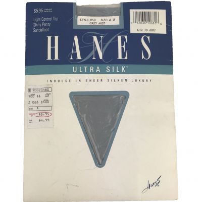 Vtg Hanes Ultra Silk Control Top Pantyhose Sandalfoot 850 Grey Mist Size AB 1988