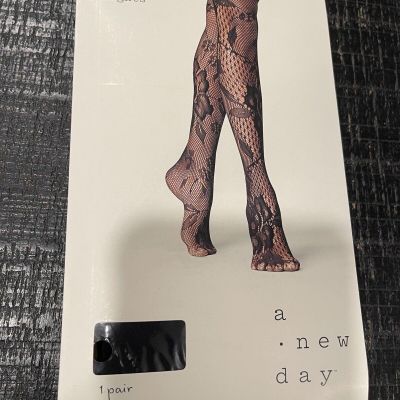 New A New Day Black Mixed Net Floral Fashion Tights Sz: L/XL