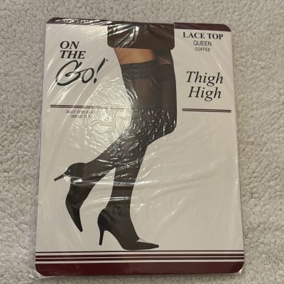 On The Go Lace Top Queen Coffee Thigh High Stockings NEW