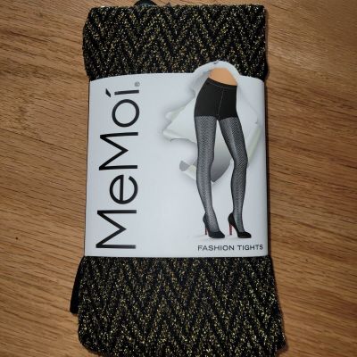 MeMoi Metallic Chevron Opaque Tights MF7-191 Black/Gold  Size M/L