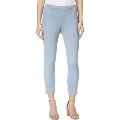 Style & Co Women's Comfort Waist Pull On Capri Legging Striped Blue White M