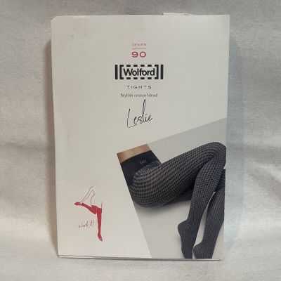 Wolford Leslie Tights - Black / Ash - 90 Denier - Medium - Houndstooth Pattern