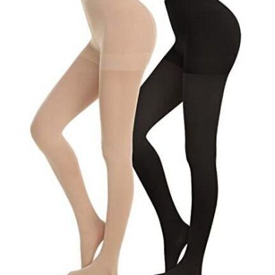 Opaque Tights for Women Control Top X-Small Footed Dark Black+skin Tone