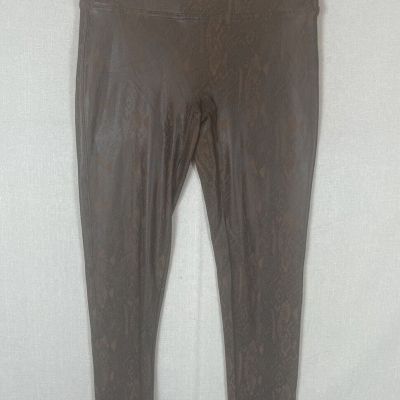 SPANX Size Large Faux Leather Brown Snakeskin LEGGINGS Animal Print Sexy Snake