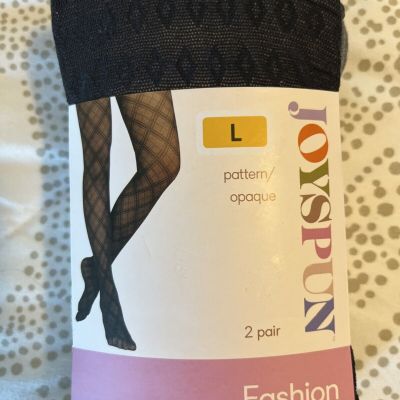 Joyspun Women's Pattern and Opaque Tights, 2-Pack, Fashion tights Size L