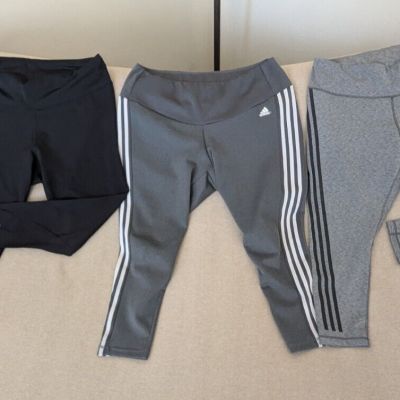 3 pairs of ADIDAS Leggings AEROREADY Size 3X, 7/8 Length: Black, Gray, Dark Gray