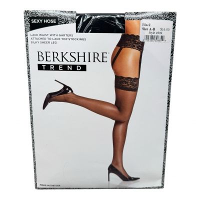 Berkshire Sexyhose Silky Sheer Lace Garter Stocking 4909 Stay Ups Sheer A-B Blk