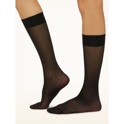 Wolford Womens Medium Black Satin Touch 20 Knee Highs Sheer Stockings D8-8