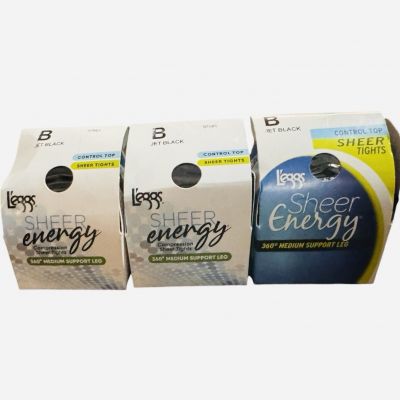 L'eggs Sheer Energy Compression Sheer Medium Leg Support Jet Black Size B X3