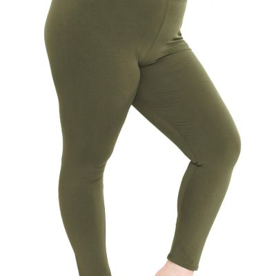 Women's Cotton Plus Size Leggings Olive Green 3X