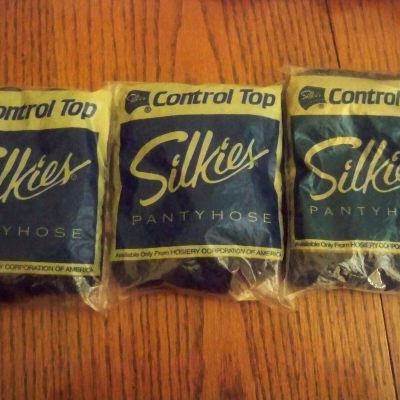 Lot of 3 Silkies Control Top Pantyhose Navy Small Sealed New Old Stock Vintage