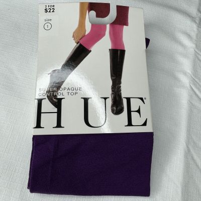 HUE Concord Purple Super Opaque Control Top Tights Womens Size 1 U6620 New