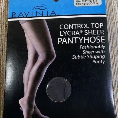 NEW Vintage RAVINIA JET BLACK Queen Control Top Sheer Pantyhose Shaping Panty