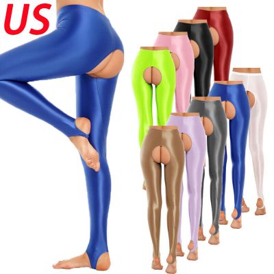 US Womens Underpant Shiny Pants High Waist Trousers Ultra Thin Pantyhose Workout