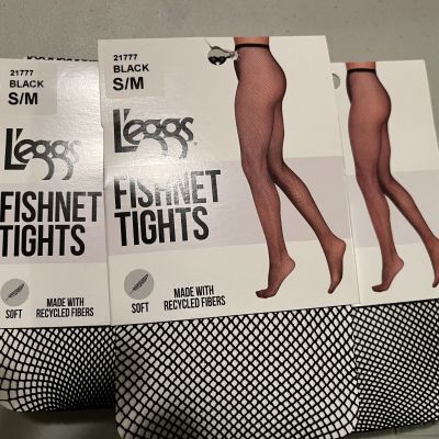 3 Pair L'eggs Leggs Fishnet Tights Black S / M ~ Soft 21777  New