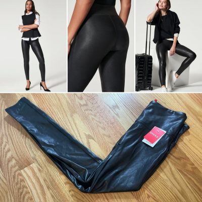 NWT Spanx High Rise Faux Leather High Compression Leggings Black Small