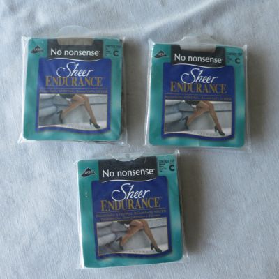 Lot of Three (3) No Nonsense Sheer Endurance Control Top Pantyhose, Size C