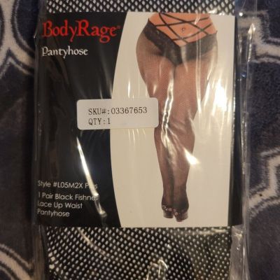 NIP Plus Size 1X/2X Black Fishnets Criss Cross Waist Hosiery Tights Sexy