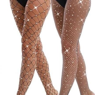 Women's Tights Mesh Fishnet Sexy Glitter Rhinestone Sparkly Large And Medium