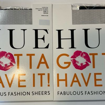 NIP 2 Pairs HUE Gotta Have It! Fashion Sheers Control Top Black Pantyhose Sz 0