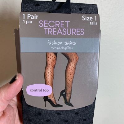 NWT Secret Treasures Fashion Tights Control Top Panty Hose Black Size 1 XS