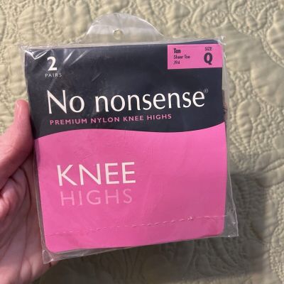 NEW No Nonsense Knee Highs Stockings 2 Pair Comfort Top Q Tan Sheer Toe