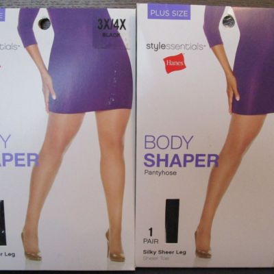 Lot of 2 Hanes Style Essentials Body Shaper Pantyhose Silky Sheer Black 3X / 4X