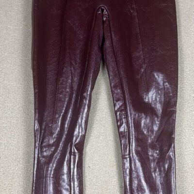 Spanx Leggings Womens Petite Small PXL Ruby Burgundy Faux Patent Leather