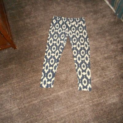 LULAROE NAVY BLUE WITH TAUPE PRINT LEGGINGS SIZE TALL AND CURVY