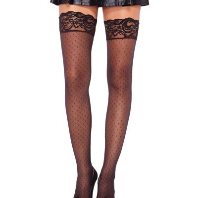 Brand New Diamond Dot Lace Top Thigh High Stockings Leg Avenue 6904