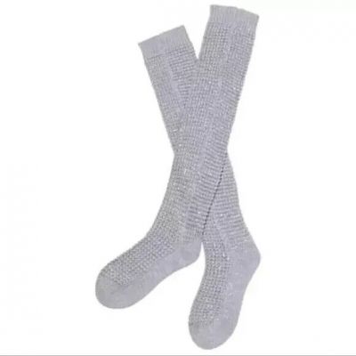 Victoria's Secret Cashmere Blend Sequin Waffle Socks Knee High Gray M/L