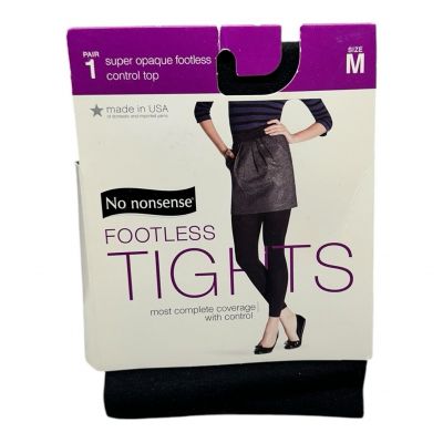 No Nonsense Women's Super Opaque Control Top Footless Tights Black, Size Medium