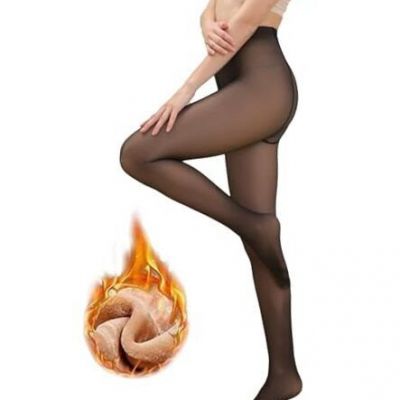 Fleece Lined Tights Women Fake Translucent Medium Black Thick Fleece 240g