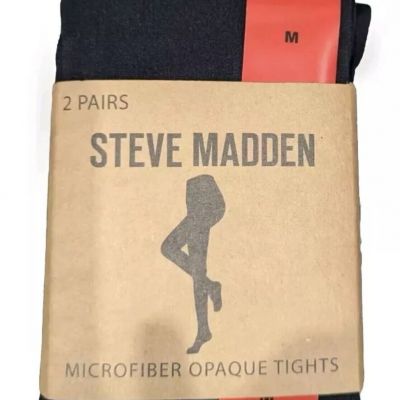 STEVE MADDEN Women's Microfiber Opaque Black Tights With 2 Pairs -Size   M