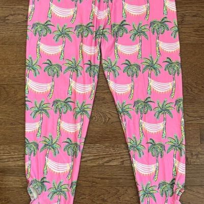 Simply Southern leggings pink hammock palm tree print Plus Size L-XL-2XL NWT