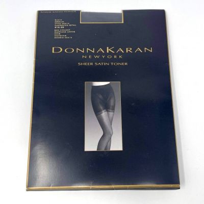 90s Donna Karan New York Vintage Black Sheer Satin Pantyhose