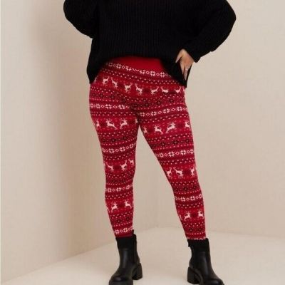 Torrid Leggings 0X LG Red Fair Isle Sweater Christmas Holiday Plus Size Pants