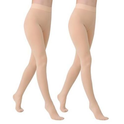 Fleece Lined Opaque Tights for Women - 2 Pairs 200D Warm Winter Large Nude