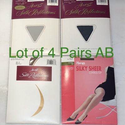 4 PANTYHOSE Sz AB SILK REFLECTIONS SHEER HANES Soft Green Teal Town Taup Barley