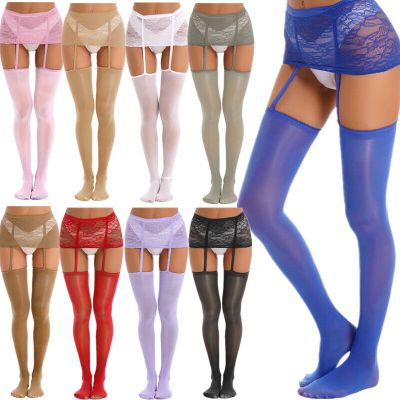 Woman Lace Sheer See-through Pantyhose Suspender Thigh High Stocking Tight Pants