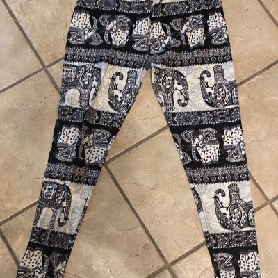 Kyra Women's Plus One Size Elegant Elephants Classic Casual Leggings Comfort