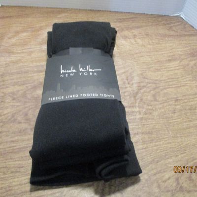 Nicole Miller New York Fleece Lined Footed Tights, Black Size L / XL