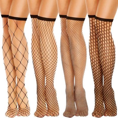 4PCS Women'S Fishnet Knee Stockings, Black Knee High Fishnet Socks Tights