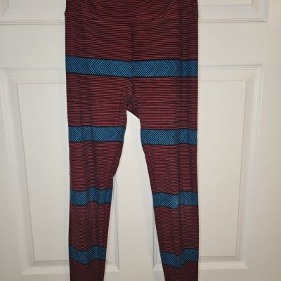 Lularoe Leggings Red Blue Striped Womens One Size Waist 25 Inseam 28