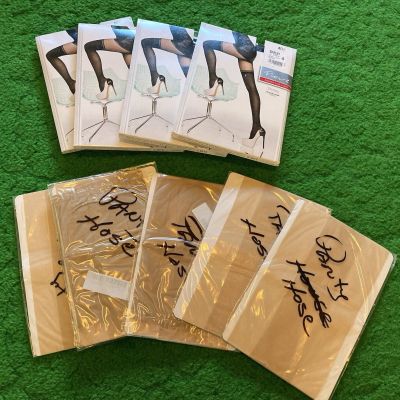 Vintage Pantyhose Lot Of 9 Nude Black Sz 4 Fiore