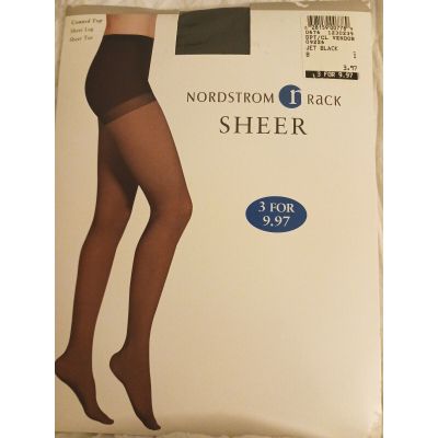 Nordstrom Rack Control Top Sheer Leg Toe Pantyhose JET BLACK Sz B Vntg New Pckg