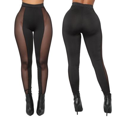 US Women Mesh Sheer High Waisted Skinny Pants Body Shaping Fitness Yoga Leggings